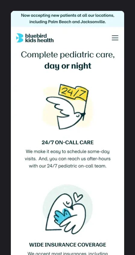 The Bluebird Kids Health website on a phone