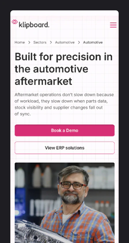 The Klipboard website on a phone